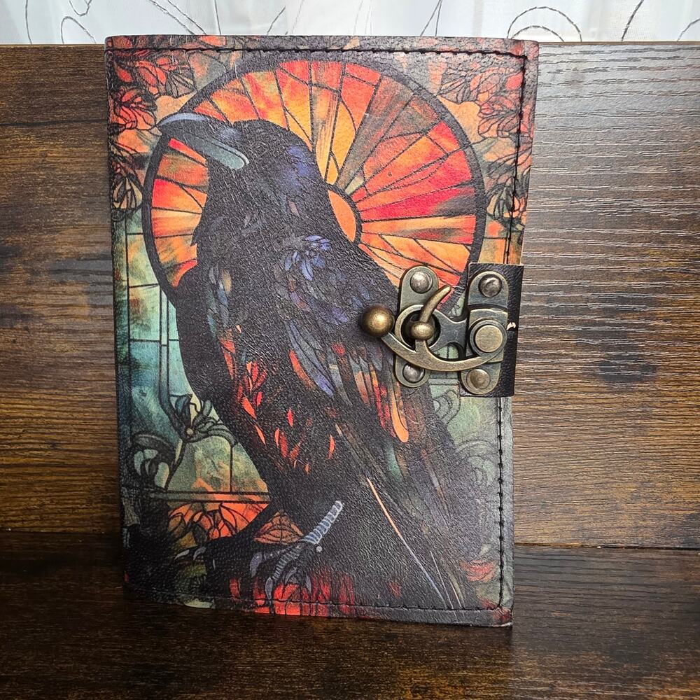 Leather Journal Diary Metal Clasp 5 x 7 Vintage Paper 200 pages Crow